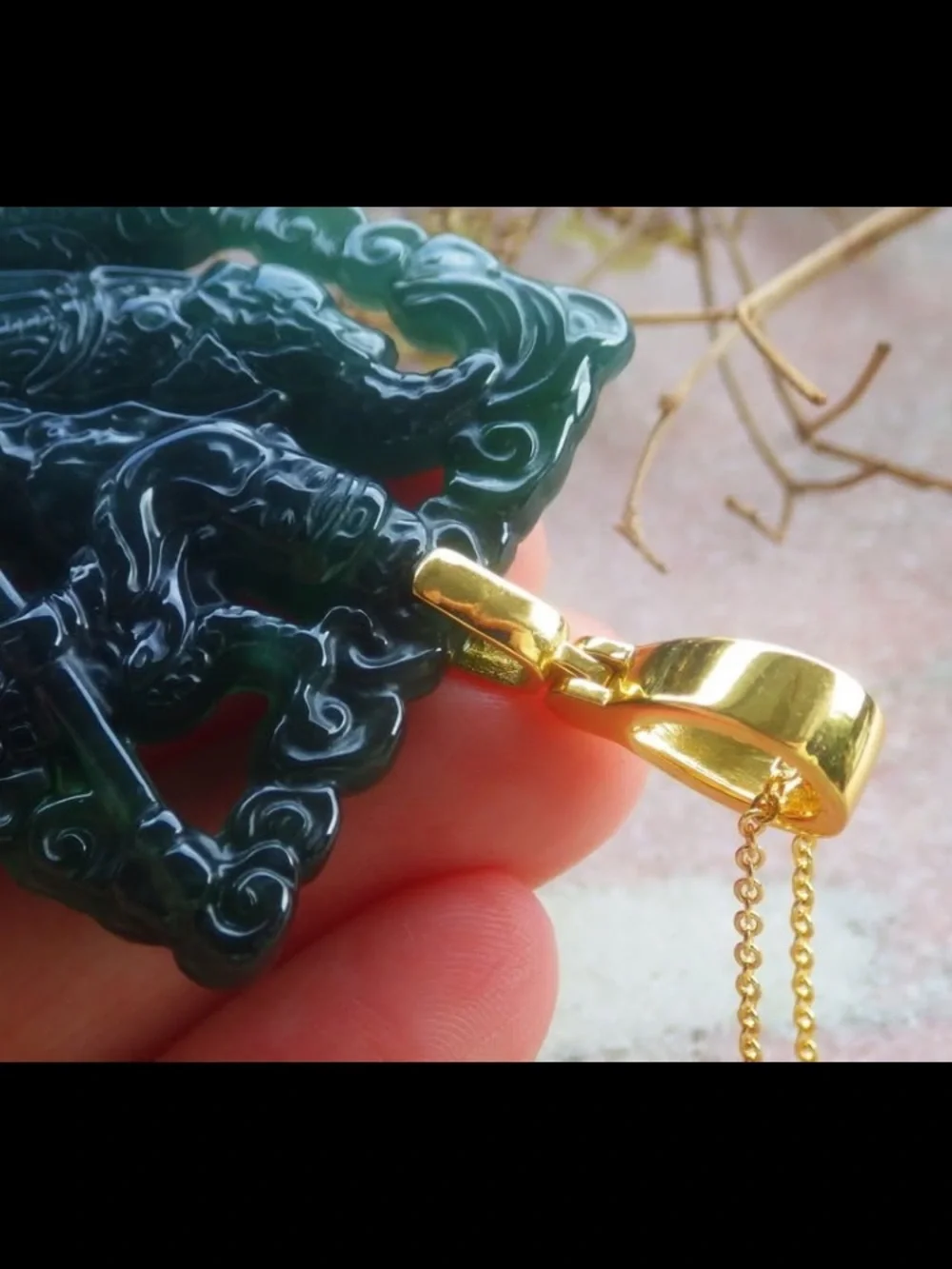 Certificate jadeite silver 925 gold clasp bail pendant guan gong god dragon